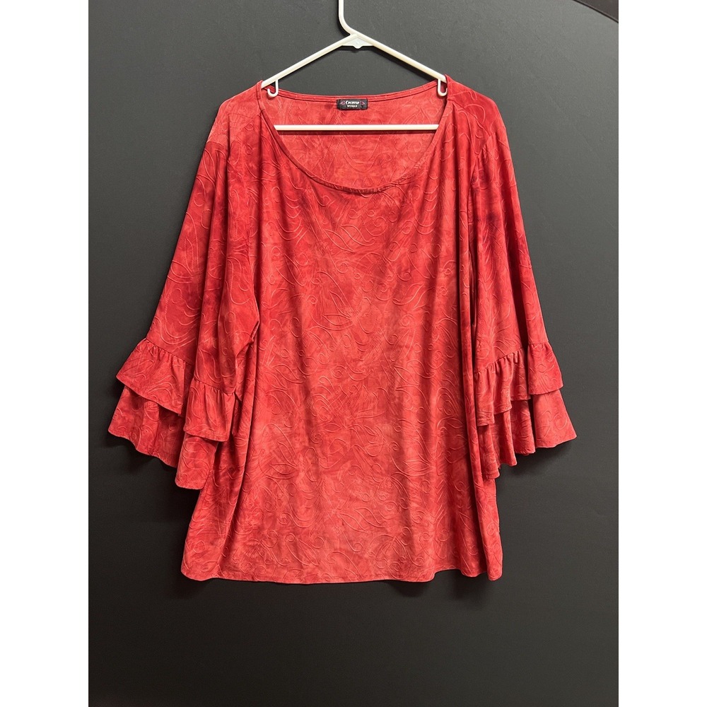 Cocomo plus sz top 2X ruffle slv Stretch orange